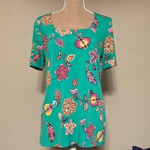 Susan Graver Loose Fit - Square Neck Green Tunic Top- size Small